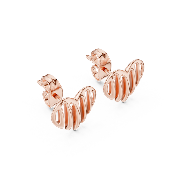 Linea Ribbed Heart Gold Stud Earring
