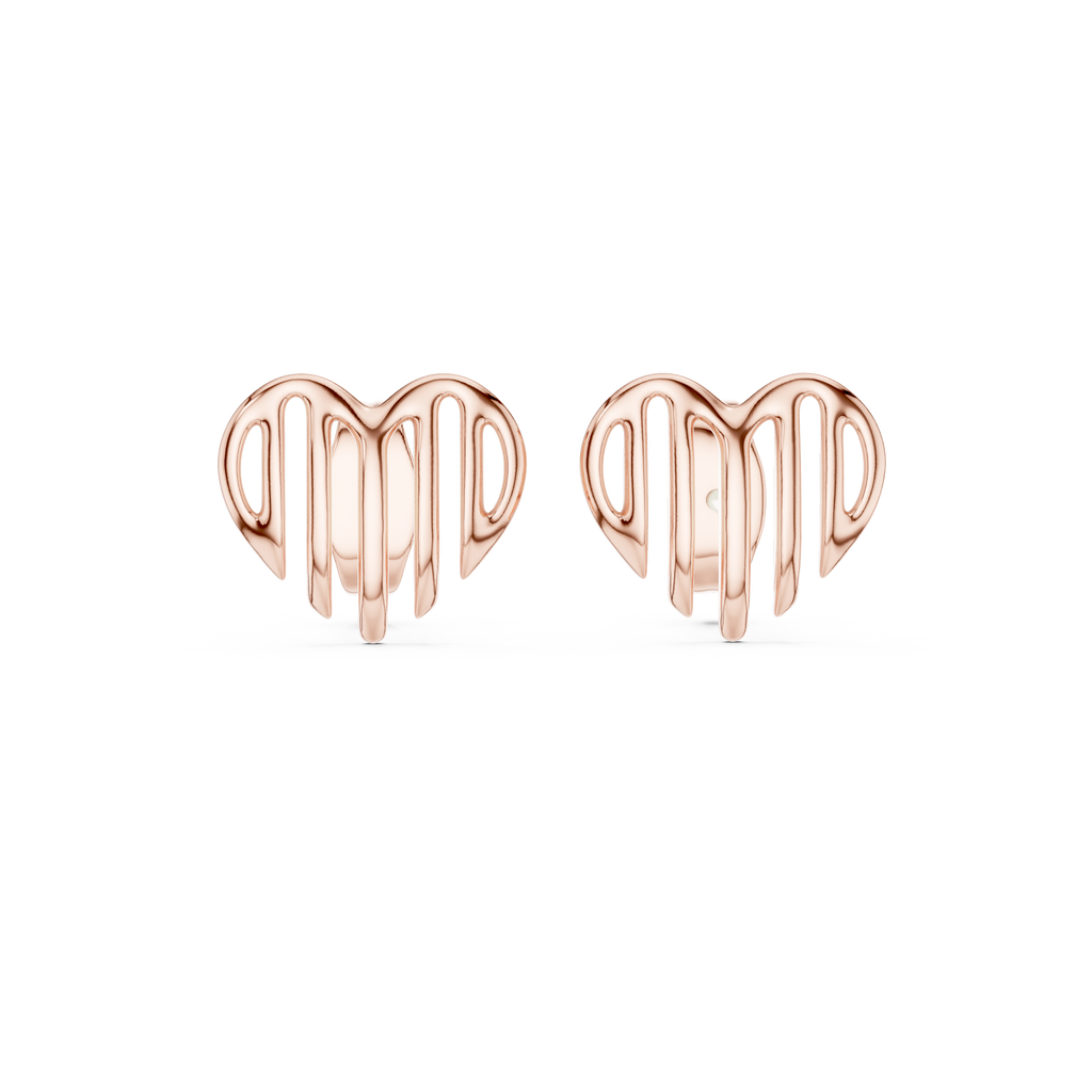 Linea Ribbed Heart Gold Stud Earring