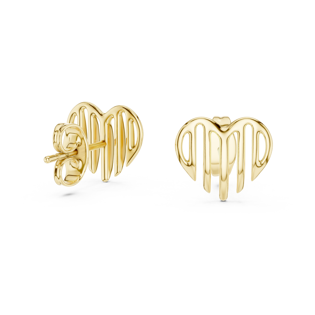 Linea Ribbed Heart Gold Stud Earring