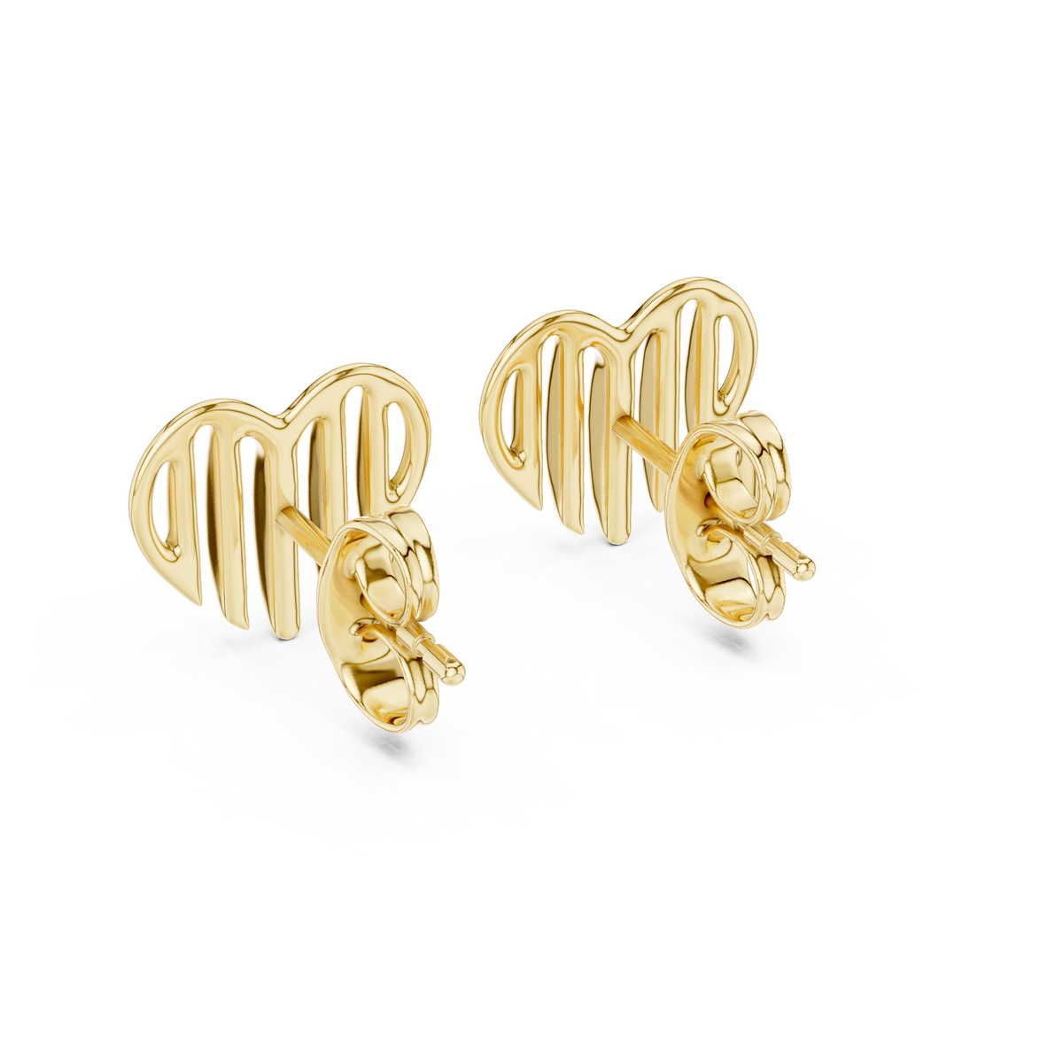 Linea Ribbed Heart Gold Stud Earring
