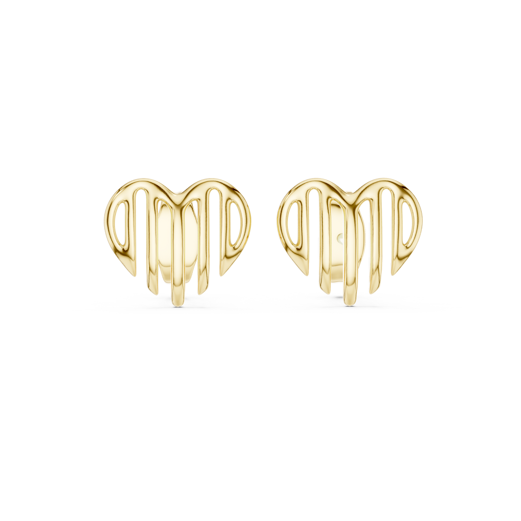 Linea Ribbed Heart Gold Stud Earring