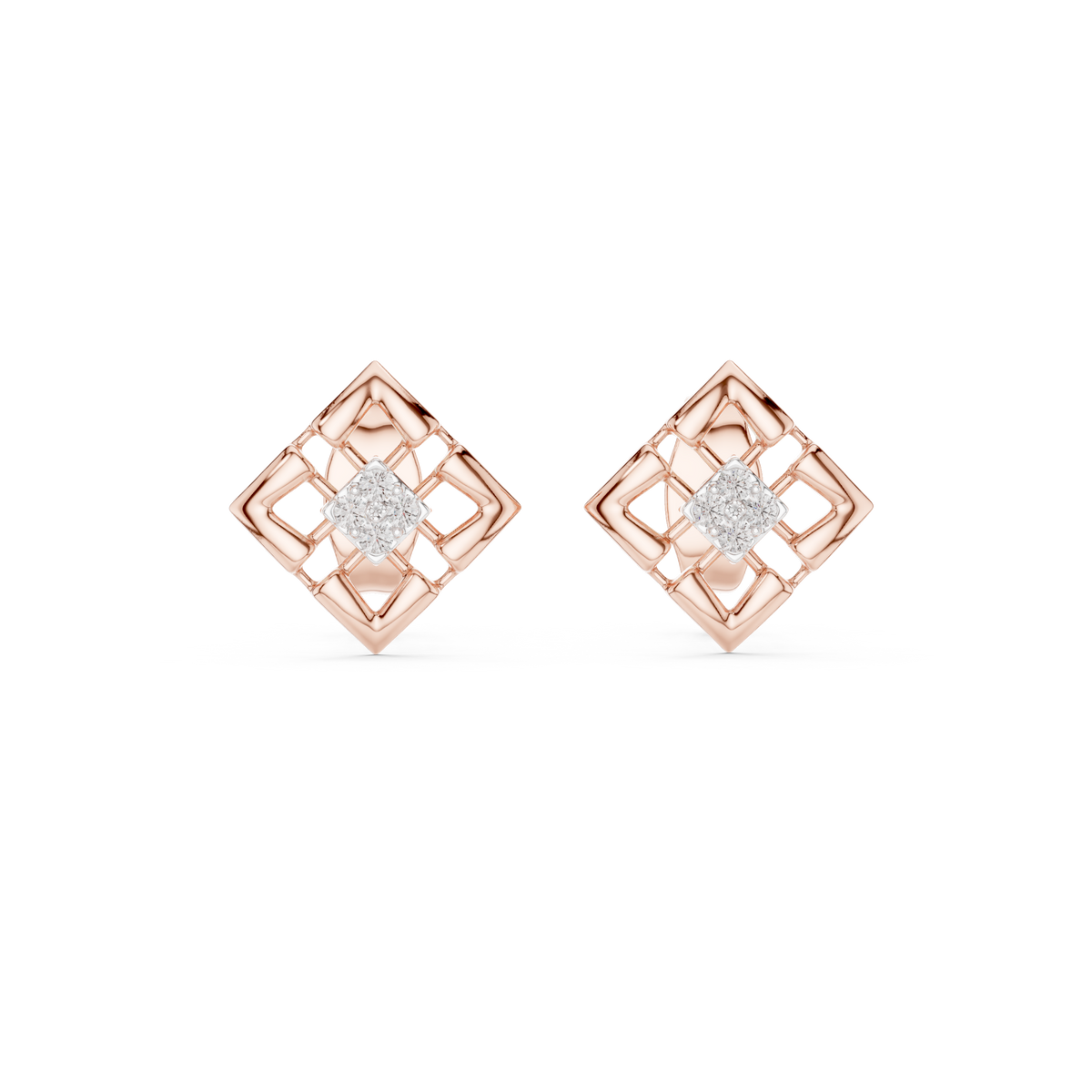 Nova Lattice Geometric Square Diamond Stud Earring
