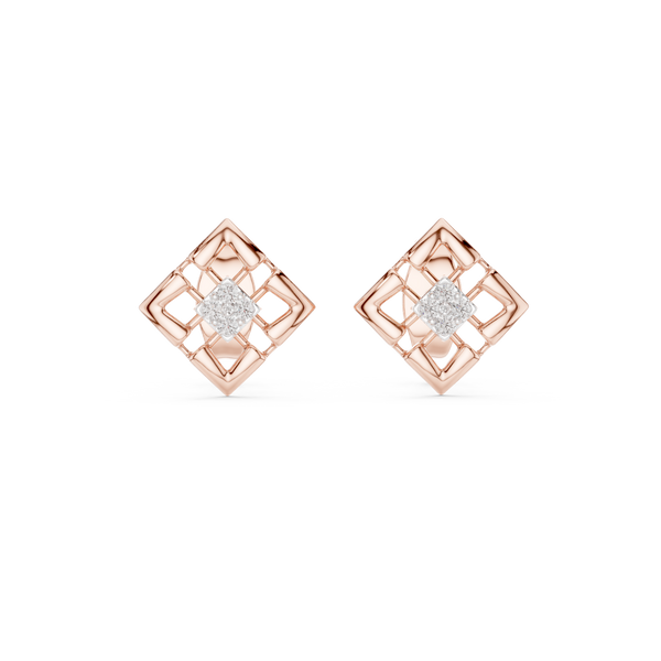 Nova Lattice Geometric Square Diamond Stud Earring