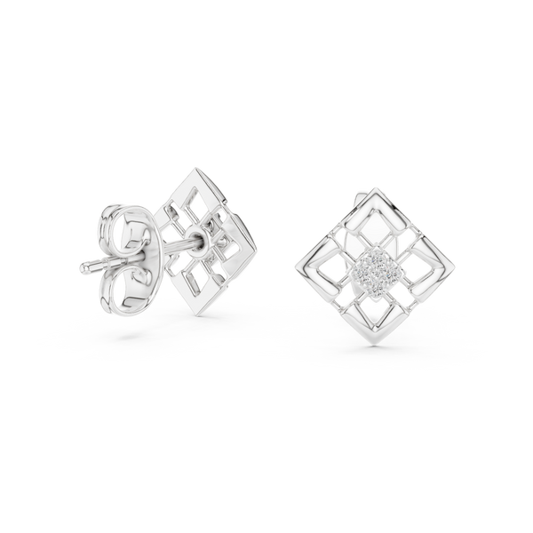 Nova Lattice Geometric Square Diamond Stud Earring