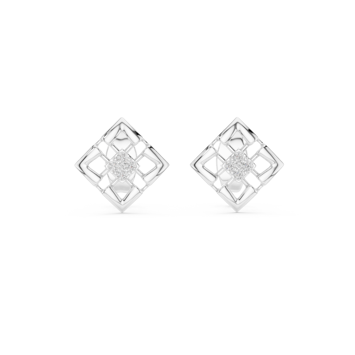Nova Lattice Geometric Square Diamond Stud Earring