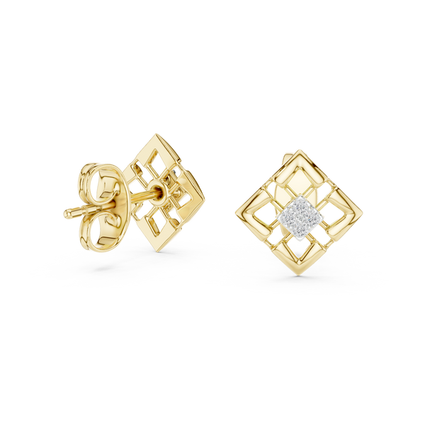 Nova Lattice Geometric Square Diamond Stud Earring
