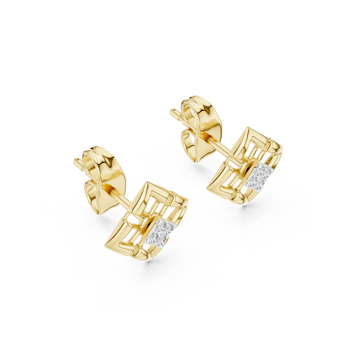 Nova Lattice Geometric Square Diamond Stud Earring