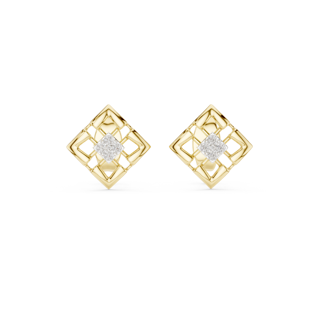 Nova Lattice Geometric Square Diamond Stud Earring