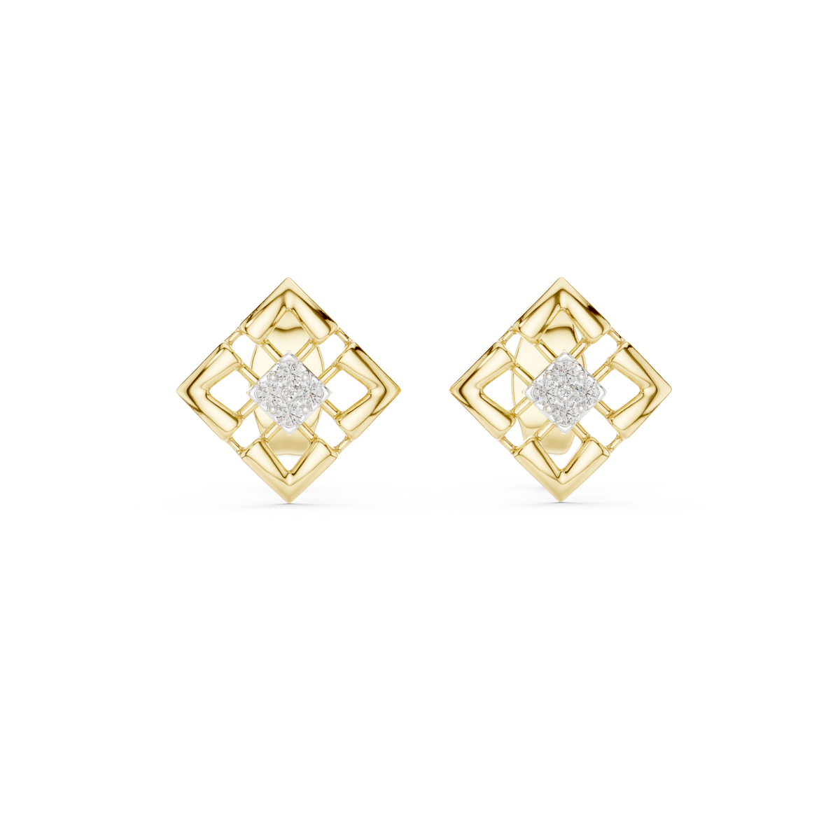 Nova Lattice Geometric Square Diamond Stud Earring