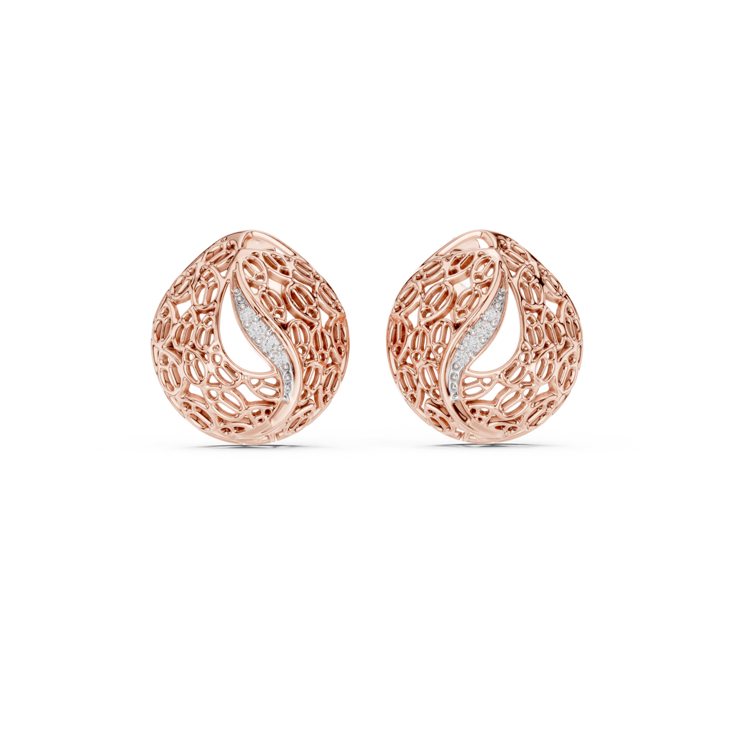 Mehndi Paisley Filigree Diamond Stud Earring