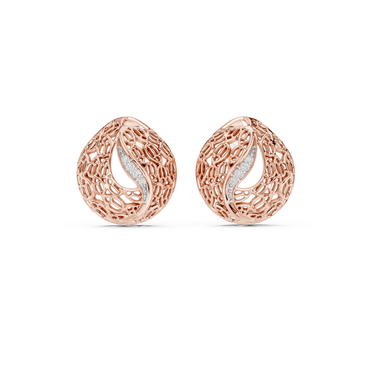 Mehndi Paisley Filigree Diamond Stud Earring