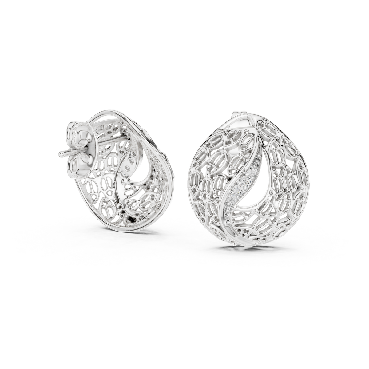 Mehndi Paisley Filigree Diamond Stud Earring