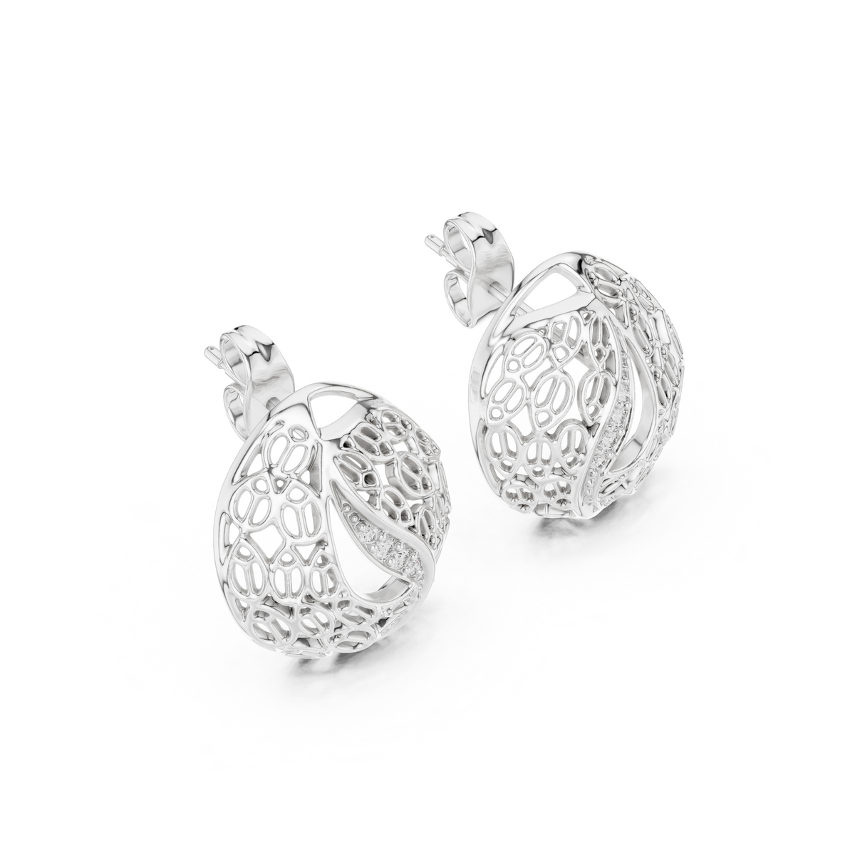 Mehndi Paisley Filigree Diamond Stud Earring