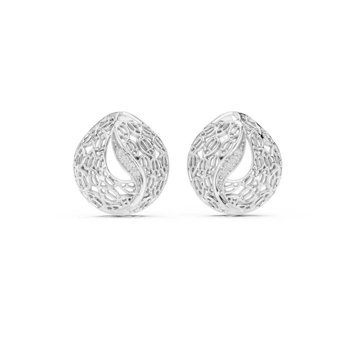 Mehndi Paisley Filigree Diamond Stud Earring