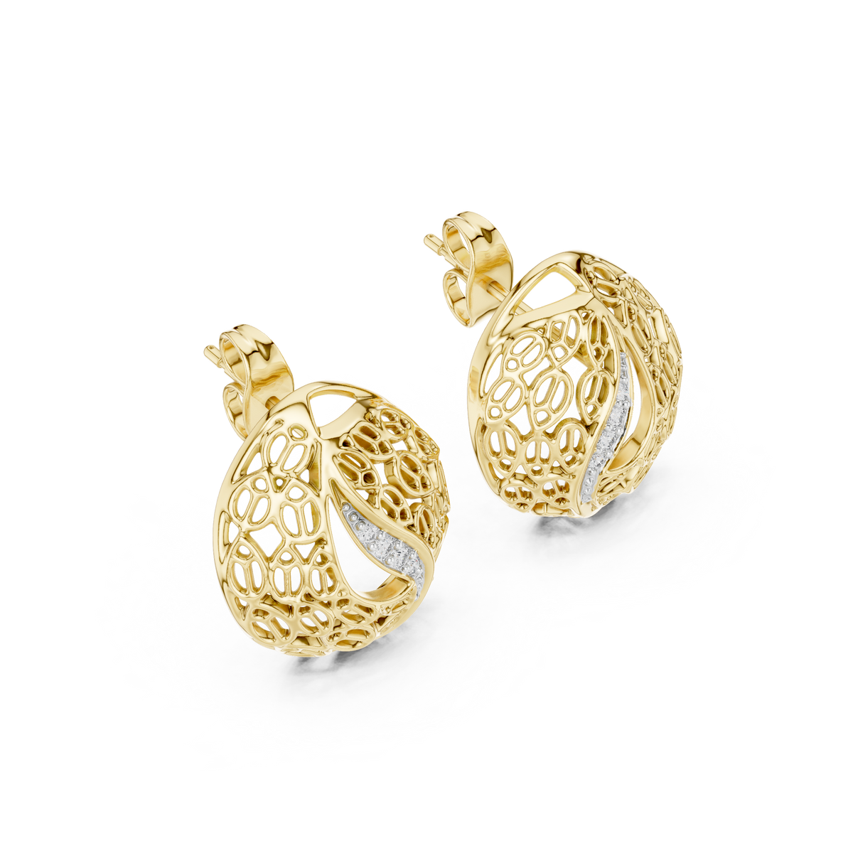 Mehndi Paisley Filigree Diamond Stud Earring
