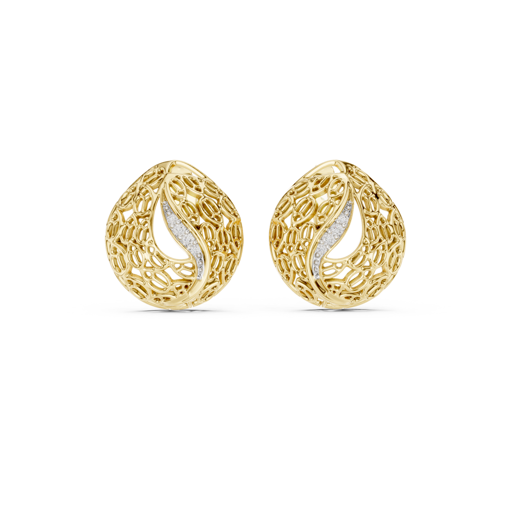 Mehndi Paisley Filigree Diamond Stud Earring