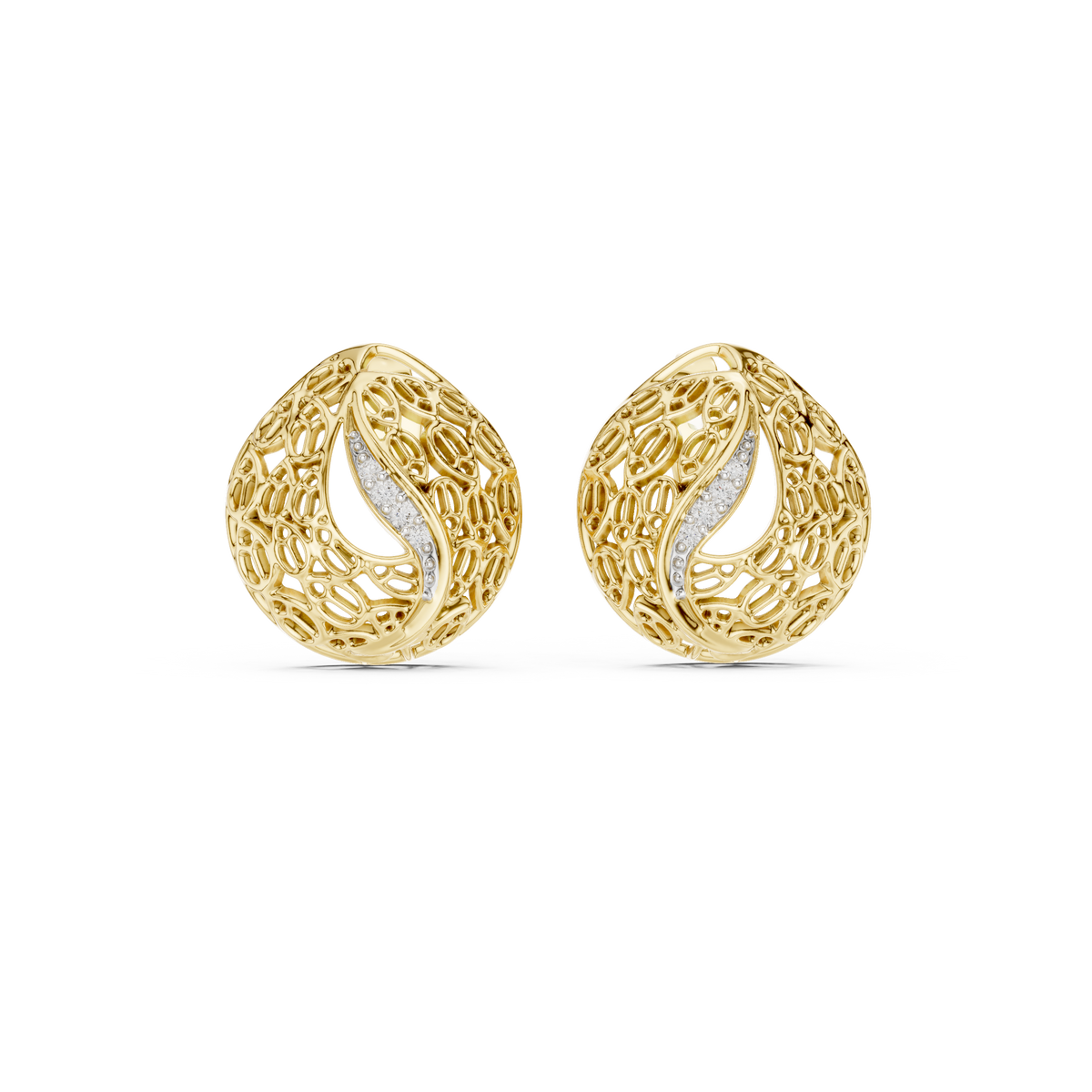 Mehndi Paisley Filigree Diamond Stud Earring