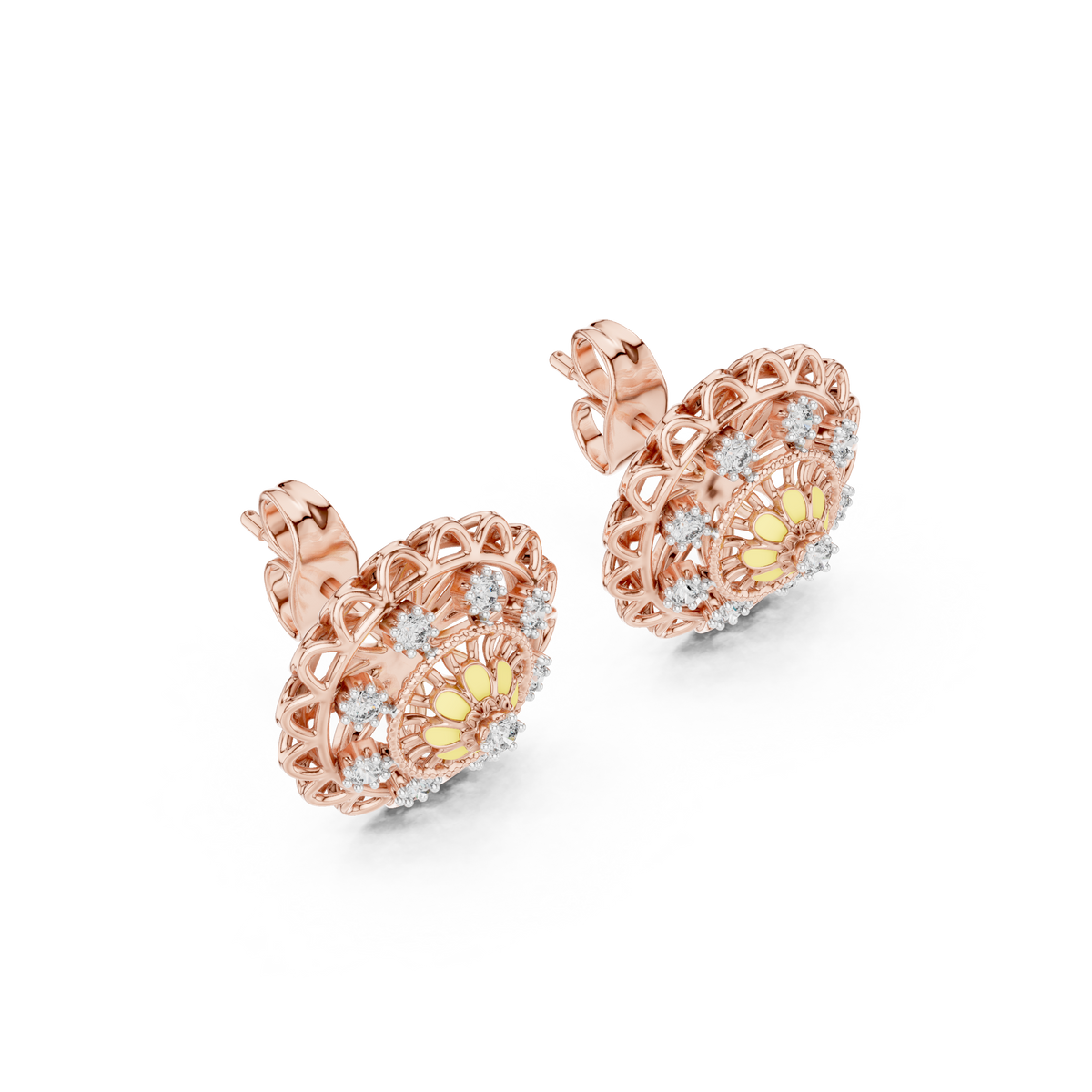 Regalia Filigree Rosette Diamond Stud Earring