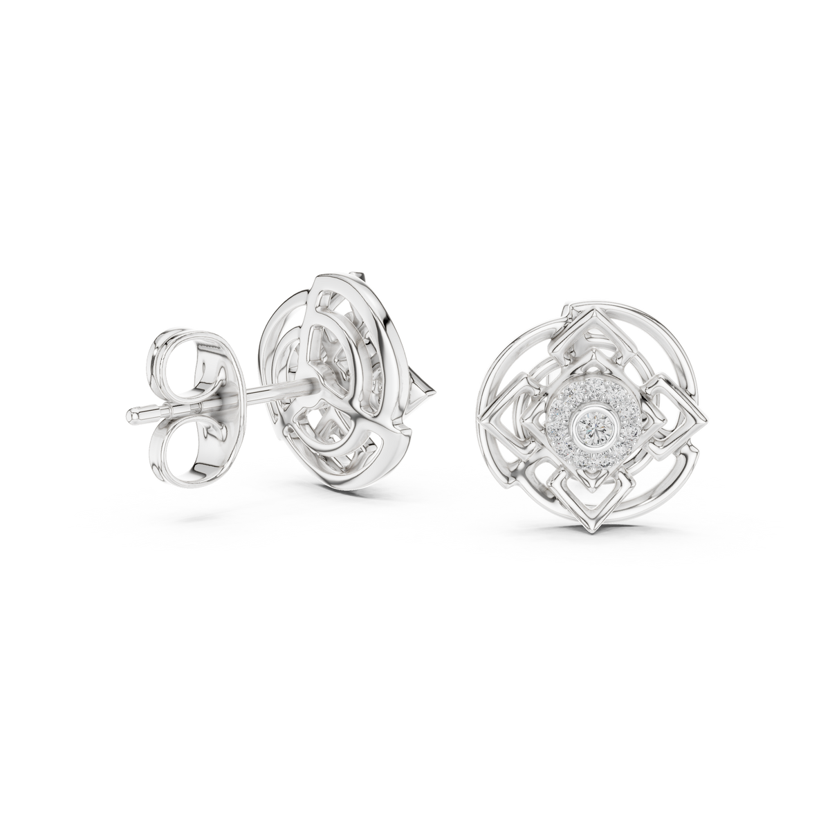 Mandala Halo Diamond Stud Earring