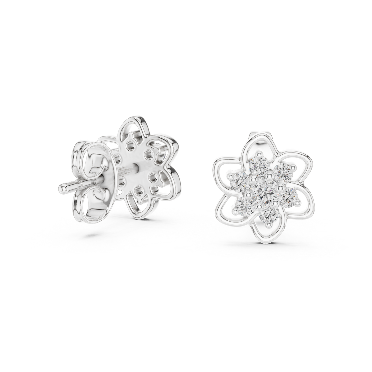 Petal Bloom Floral Cluster Diamond Stud Earring