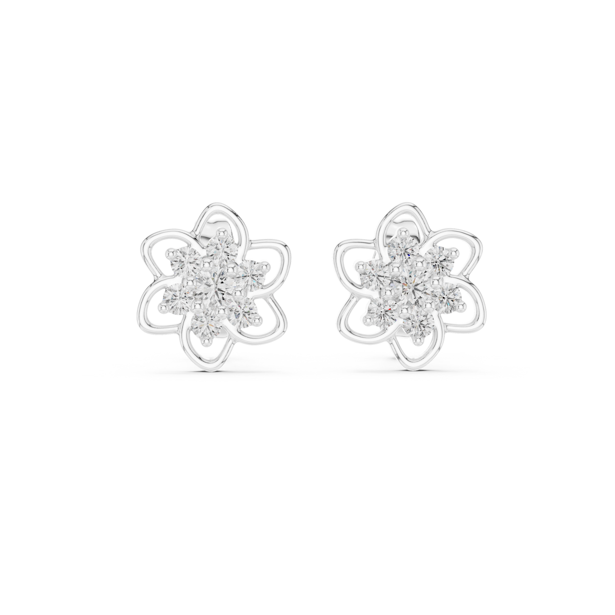 Petal Bloom Floral Cluster Diamond Stud Earring