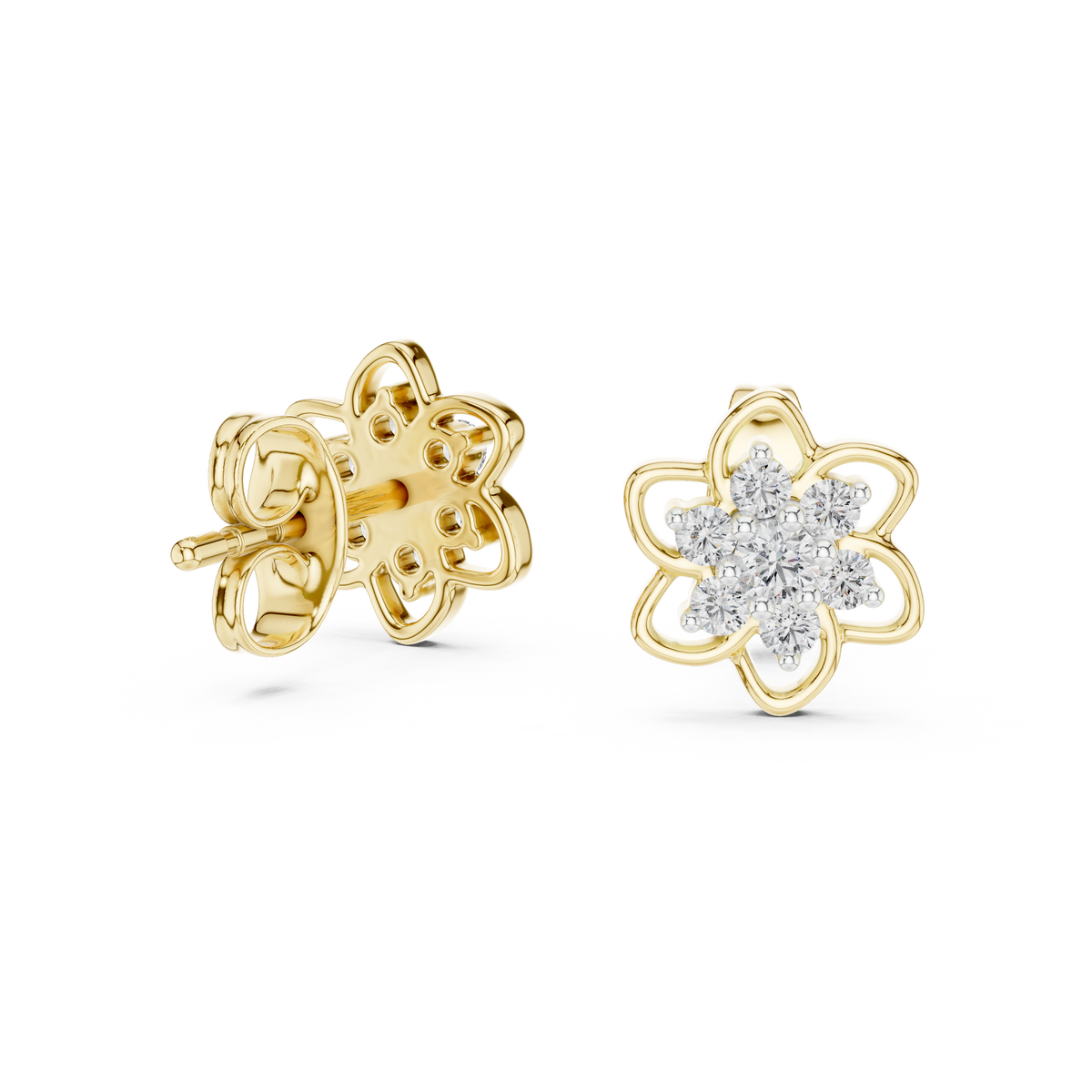 Petal Bloom Floral Cluster Diamond Stud Earring