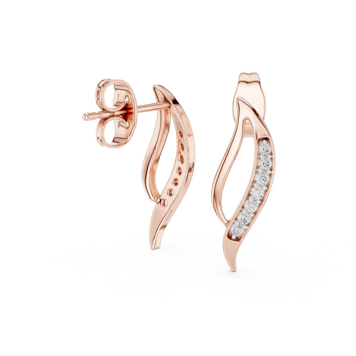 Cascade Wave Diamond Stud Earring