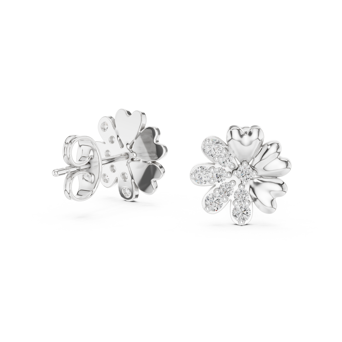 Clover Heart Diamond Stud Earring