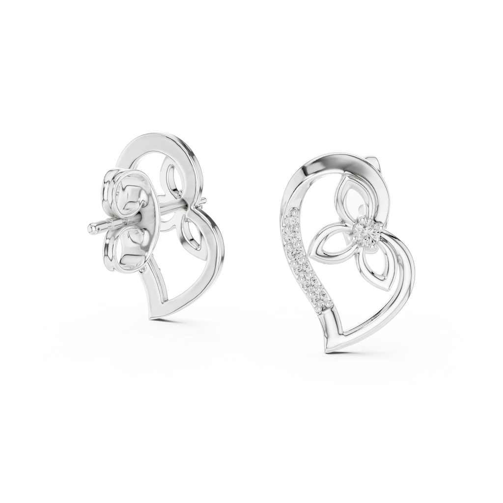 Heart & Flower Diamond Stud Earrings