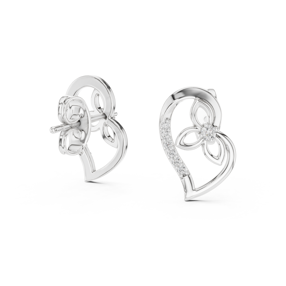 Heart & Flower Diamond Stud Earrings
