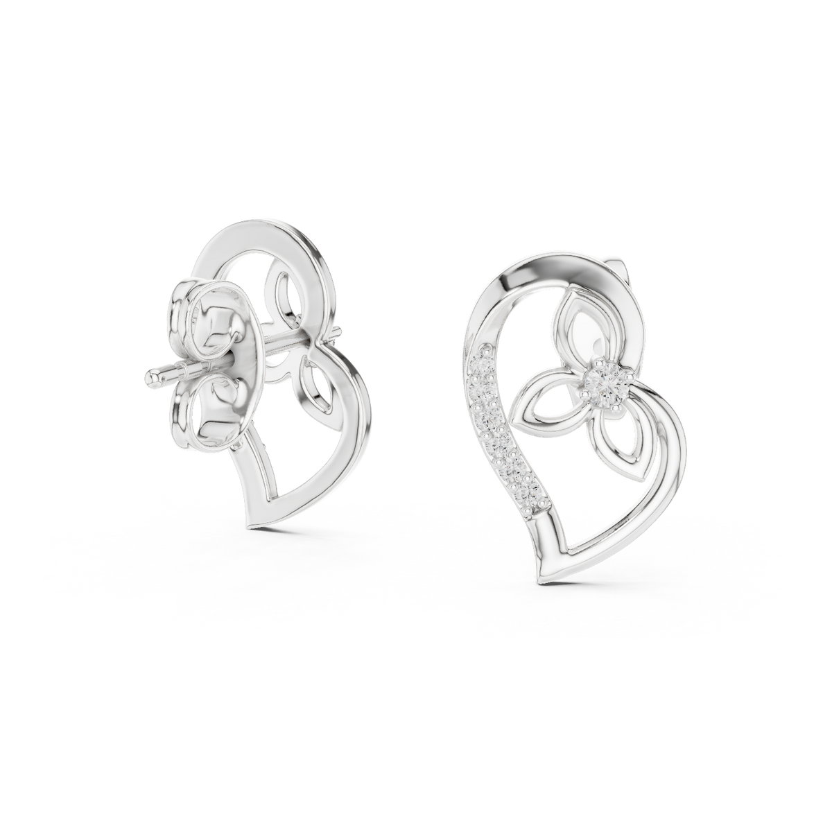Heart & Flower Diamond Stud Earrings