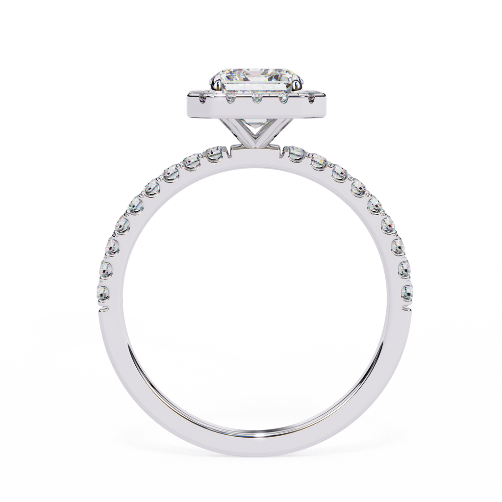 White Gold Radiant-Cut Diamond Halo Pavé Engagement Ring