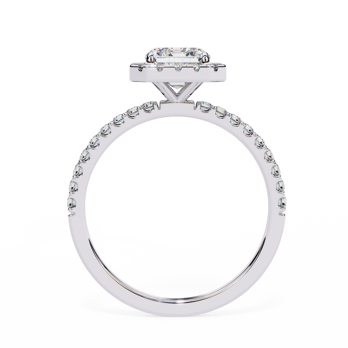 White Gold Radiant-Cut Diamond Halo Pavé Engagement Ring