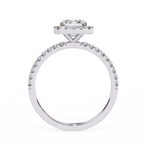 White Gold Emerald-Cut Diamond Halo Pavé Engagement Ring