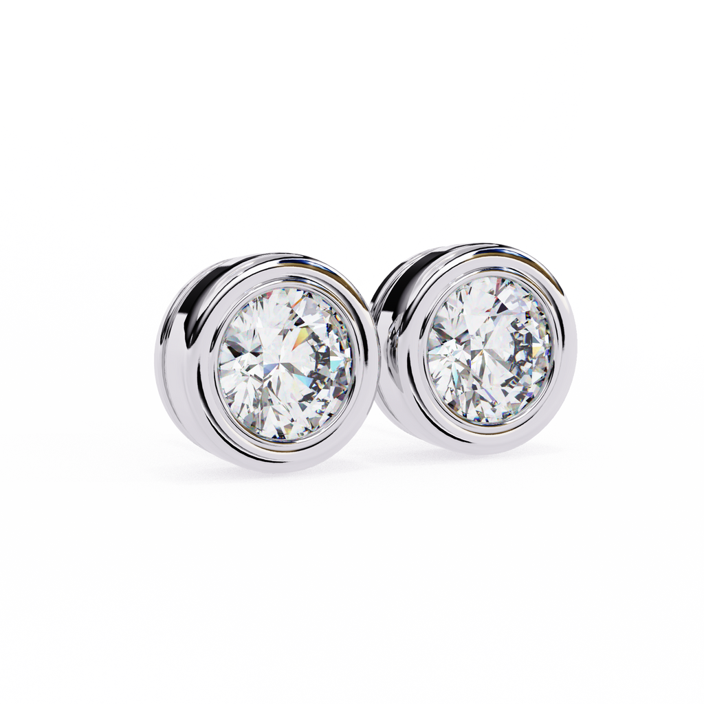 White Gold Bezel-Set Round Diamond Stud Earrings