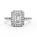 White Gold Emerald-Cut Diamond Halo Pavé Engagement Ring