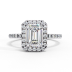 White Gold Emerald-Cut Diamond Halo Pavé Engagement Ring