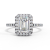 White Gold Emerald-Cut Diamond Halo Pavé Engagement Ring