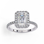 White Gold Emerald-Cut Diamond Halo Pavé Engagement Ring