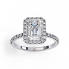 White Gold Emerald-Cut Diamond Halo Pavé Engagement Ring
