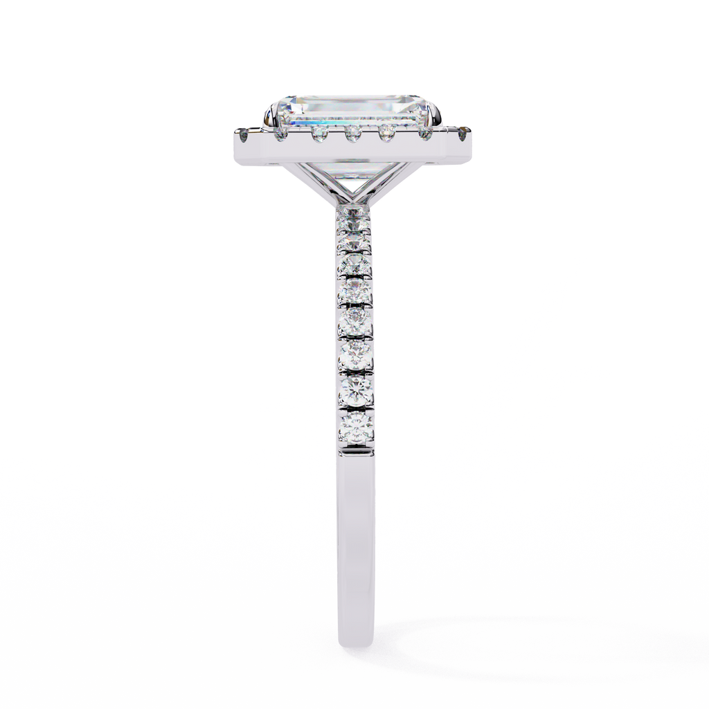 White Gold Radiant-Cut Diamond Halo Pavé Engagement Ring