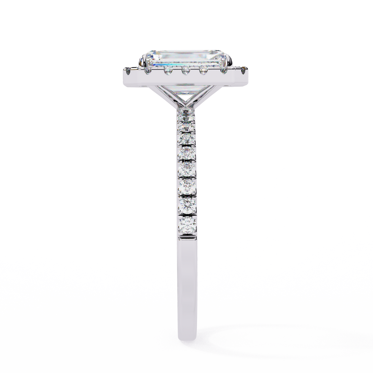 White Gold Radiant-Cut Diamond Halo Pavé Engagement Ring