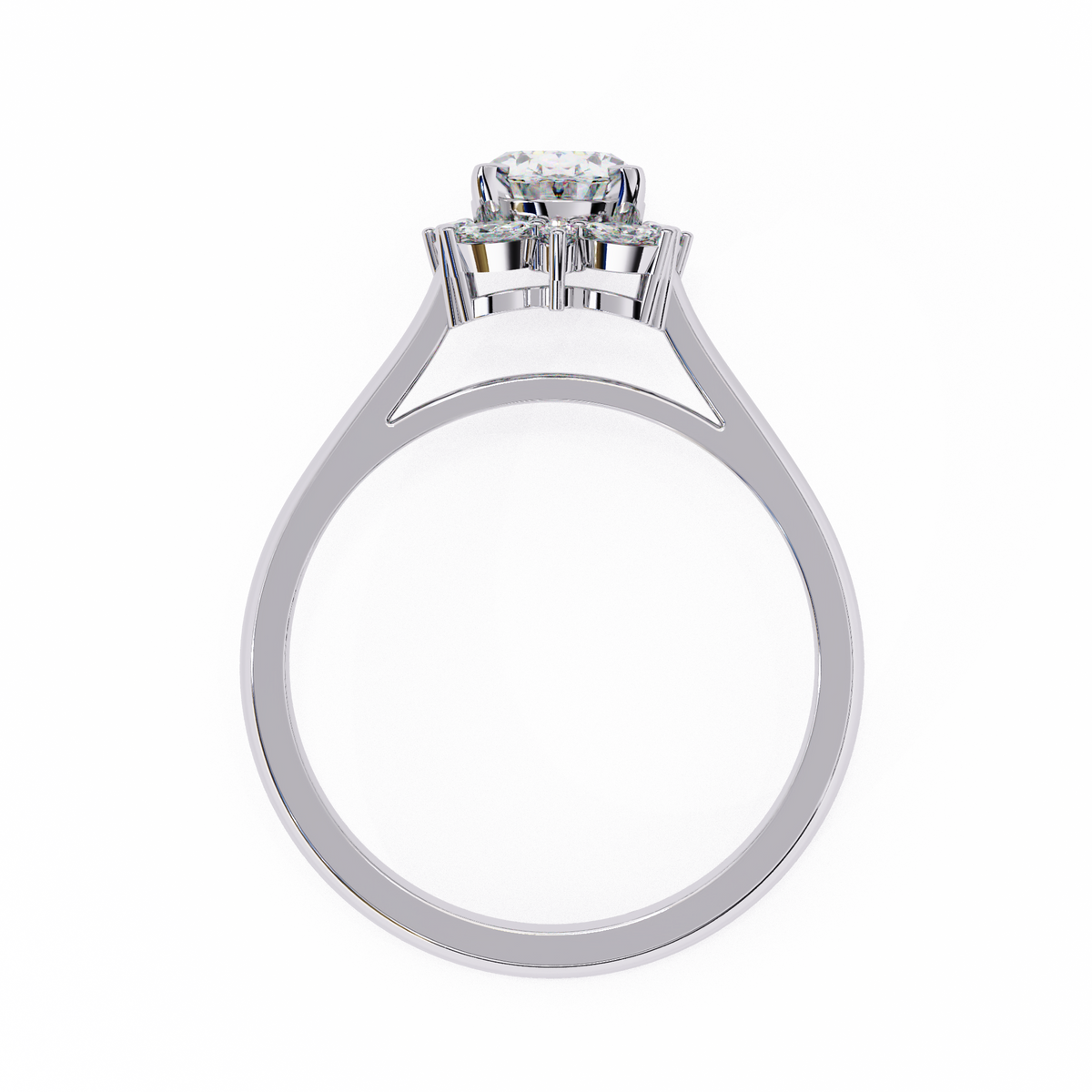 White Gold Oval Cut Diamond Floral Halo Ring