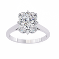 White Gold Oval Cut Diamond Floral Halo Ring