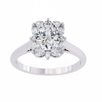 White Gold Oval Cut Diamond Floral Halo Ring