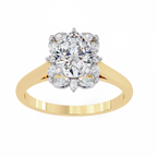 Yellow Gold Oval Cut Diamond Floral Halo Ring