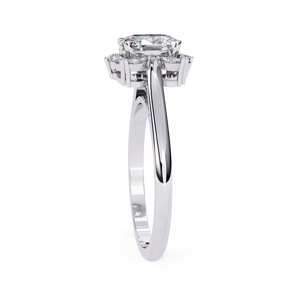 White Gold Oval Cut Diamond Floral Halo Ring