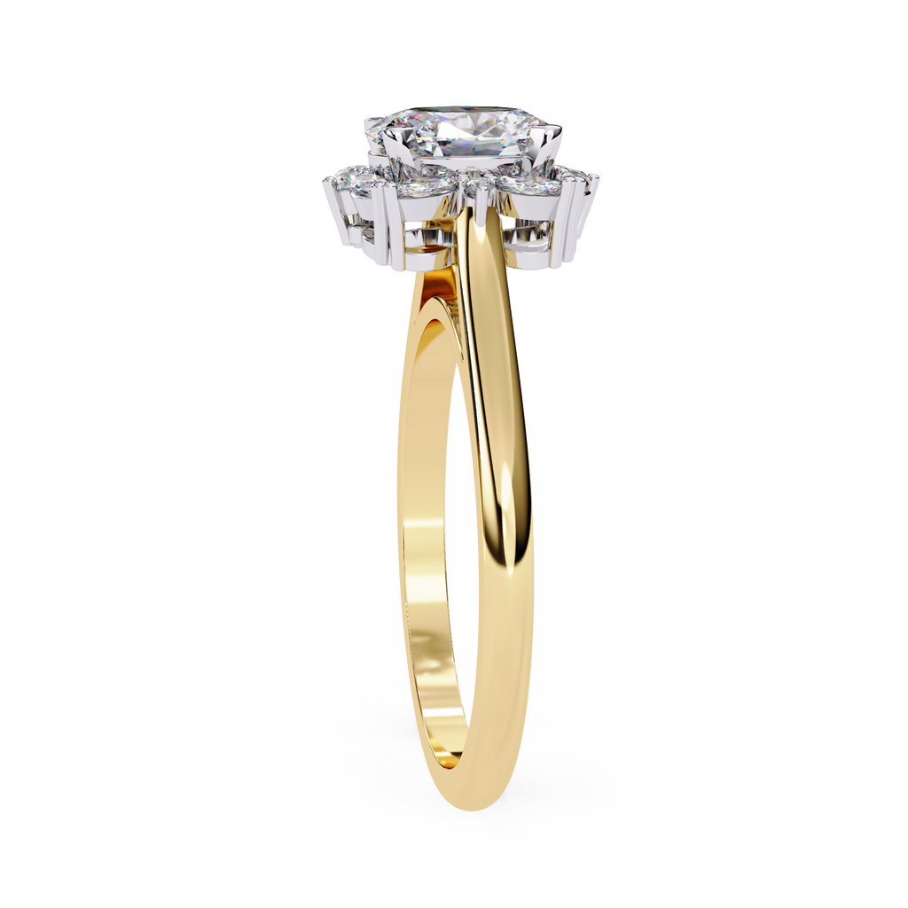 Yellow Gold Oval Cut Diamond Floral Halo Ring