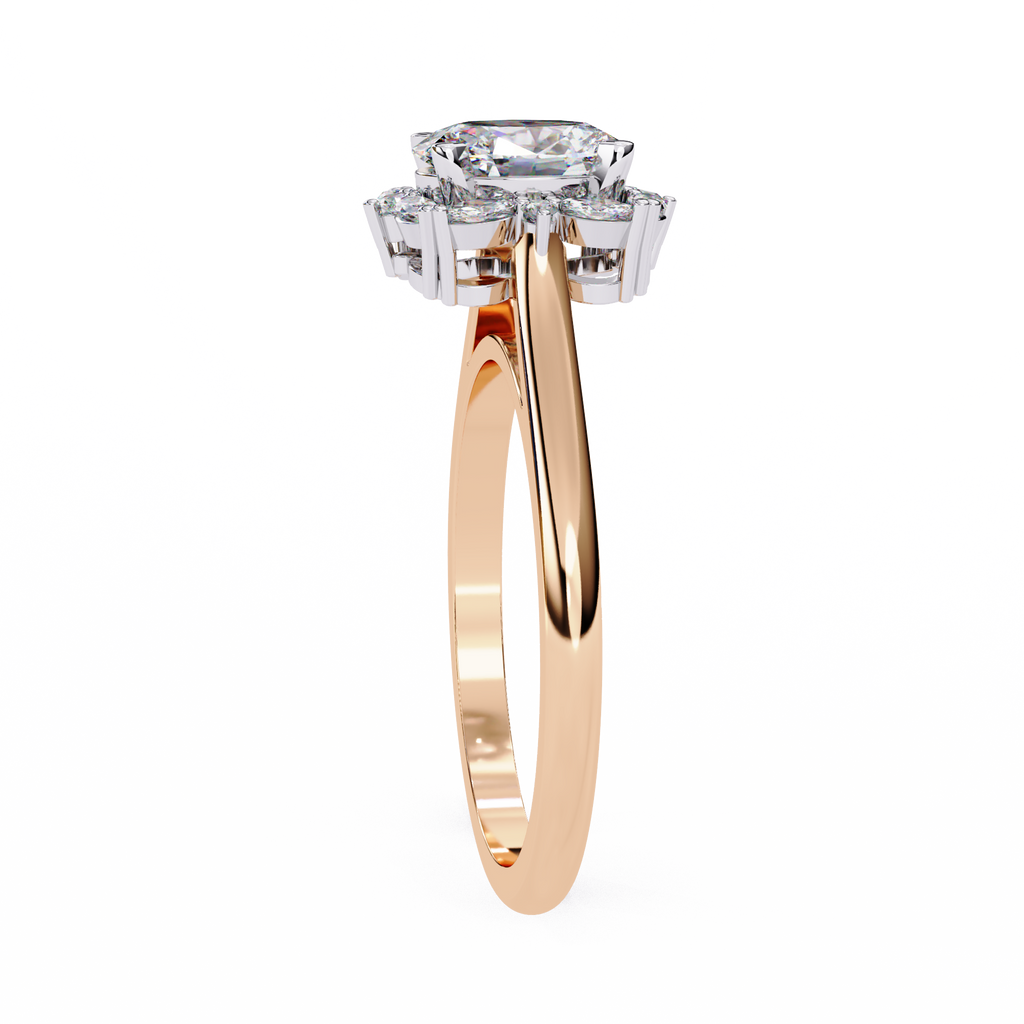 Rose Gold Oval Cut Diamond Ring with Marquise Floral Halo