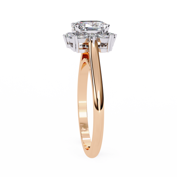 Rose Gold Oval Cut Diamond Ring with Marquise Floral Halo